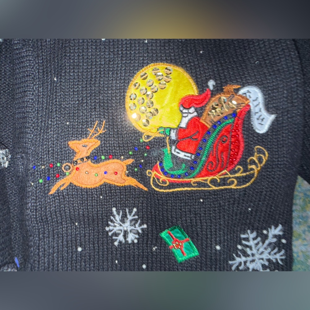 Vintage Basic Editions embroidered Santa holiday cardigan sweater, size XL - Picture 13 of 16